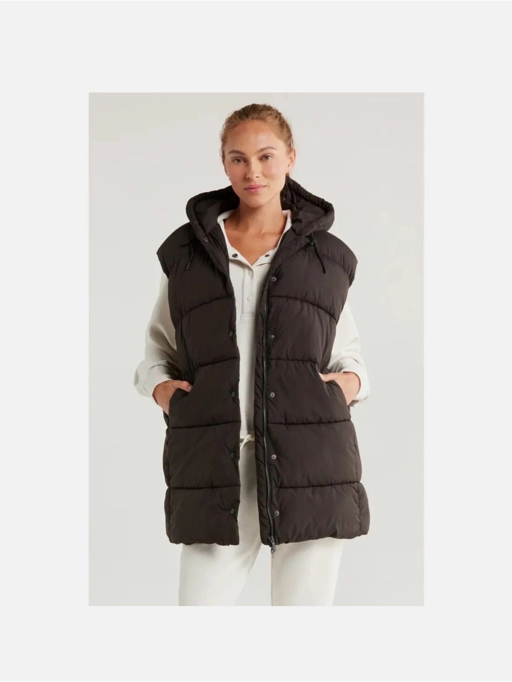 NEW Zella Longline Hooded Puffer Vest